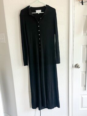 Apparalel Black Long-Sleeve Ribbed Button-Front Maxi Dress size S